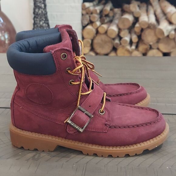 Polo Ralph Lauren Burgundy Leather Lace-Up Fall Boots Sz 4 - Picture 1 of 7